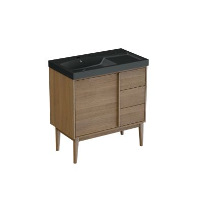Meuble sous vasque à poser l.80 x H.82 x P.45 cm, placage chêne, Kabayan