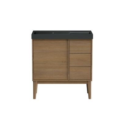 Meuble sous vasque à poser l.80 x H.82 x P.45 cm, placage chêne, Kabayan