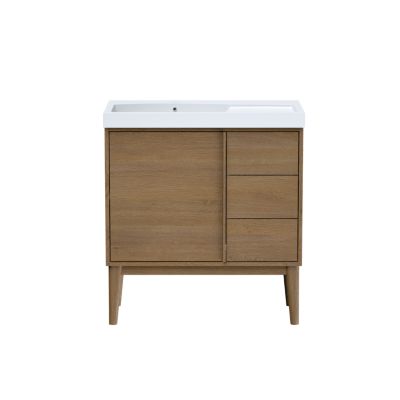 Meuble sous vasque à poser l.80 x H.82 x P.45 cm, placage chêne, Kabayan