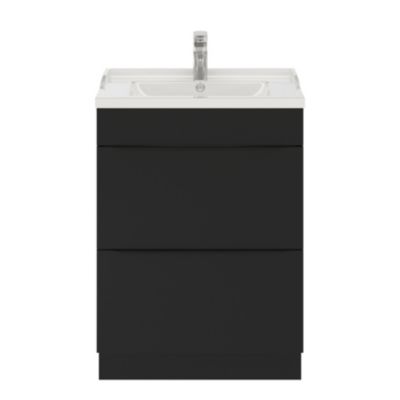 Meuble sous vasque à poser noir mat l.60 x H.82 x P.45 cm, GoodHome Imandra