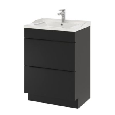 Meuble sous vasque à poser noir mat l.60 x H.82 x P.45 cm, GoodHome Imandra