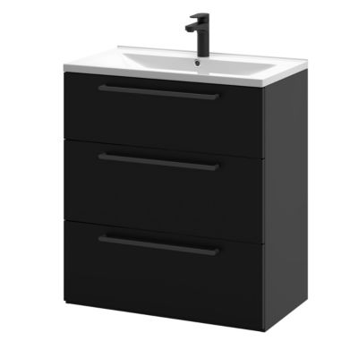 Meuble sous vasque à poser noir mat l.80 cm 3 tiroirs Imandra + plan vasque blanc céramique Nira, GoodHome
