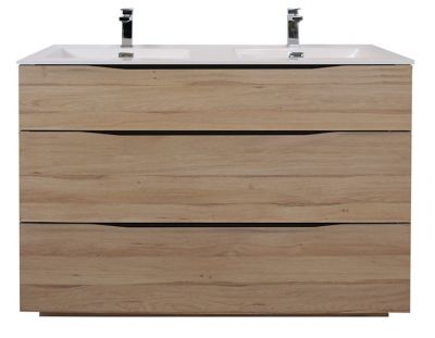 Meuble sous vasque à poser Pamili 120 cm aspect bois + plan double vasque en résine blanc Pamili 120 cm