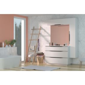 Meuble salle de bain sur pied - meuble sous-vasque - 2 portes, étagère -  MDF panneaux aspect bois clair blanc
