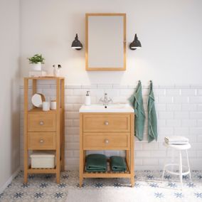Meuble sous vasque à poser placage chêne l.60 x H.80,6 x P.45 cm, GoodHome Perma