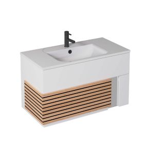 Meuble sous vasque à suspendre Archi blanc mat 90 cm + plan vasque en Céramyl® Decotec