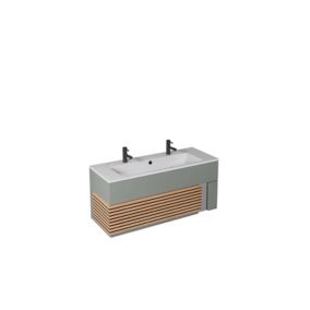 Meuble sous vasque à suspendre Archi grège mat 120 cm + plan vasque en céramyl pour 2 mitigeurs