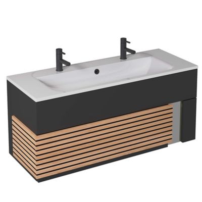 Meuble sous vasque à suspendre Archi noir mat 120 cm + plan vasque en Céramyl® Decotec pour 2 mitigeurs