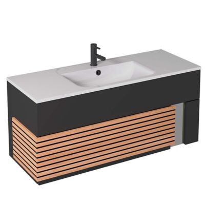 Meuble sous vasque à suspendre Archi noir mat 120 cm + plan vasque en Céramyl® Decotec