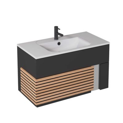 Meuble sous vasque à suspendre Archi noir mat 90 cm + plan vasque en céramyl