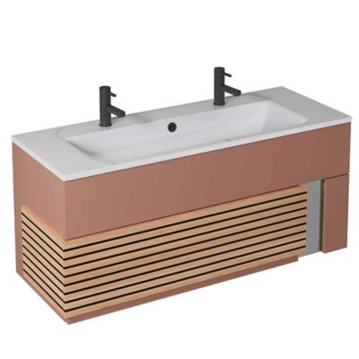 Meuble sous vasque à suspendre Archi terracotta mat 120 cm + plan vasque en Céramyl® Decotec pour 2 mitigeurs