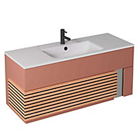 Meuble sous vasque à suspendre Archi terracotta mat 120 cm + plan vasque en Céramyl® Decotec