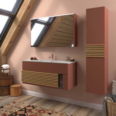 Meuble sous vasque à suspendre Archi terracotta mat 120 cm + plan vasque en Céramyl® Decotec