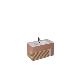 Meuble sous vasque à suspendre Archi terracotta mat 90 cm + plan vasque en céramyl