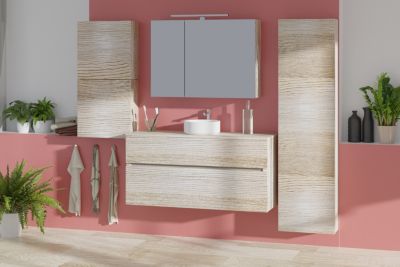 Meuble sousvasque à suspendre Calao aspect chêne clair 120 cm + plan