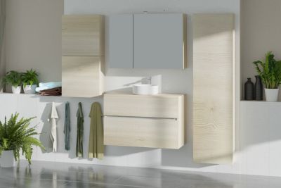 Meuble sousvasque à suspendre Calao aspect chêne naturel 90 cm + plan