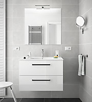 Meuble sous vasque à suspendre Comfort 80 cm blanc + plan vasque en céramique + miroir + spot