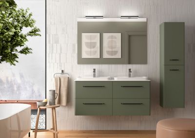 Ensemble meubles de salle de bain : meuble de vasque encastrable, miroir  LED, placard
