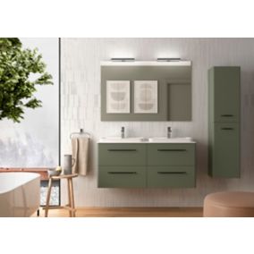 Meuble sous vasque à suspendre Cygnus bath Teha L. 120 cm vert bosque + plan double vasque semi-encastré résine blanc