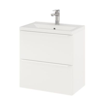 Meuble sous vasque à suspendre faible profondeur l.60 x H.60 x P.36 cm, blanc mat, Imandra