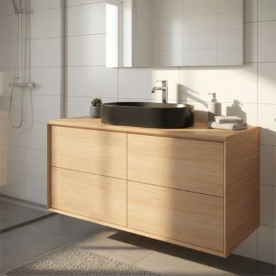 Meuble sous vasque à suspendre GoodHome Avela placage chêne 120 cm + plan de toilette Avela