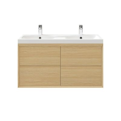 Meuble sous vasque à suspendre GoodHome Avela placage chêne 120 cm + plan vasque Mila