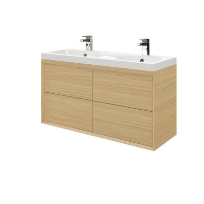 Meuble sous vasque à suspendre GoodHome Avela placage chêne 120 cm + plan vasque Mila