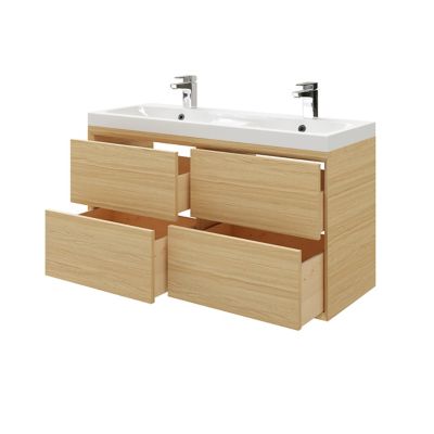 Meuble sous vasque à suspendre GoodHome Avela placage chêne 120 cm + plan vasque Mila