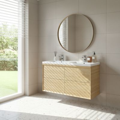Meuble sous vasque à suspendre GoodHome Avela placage chêne 120 cm + plan vasque Nira