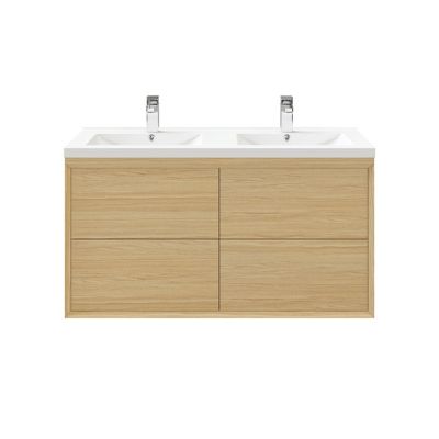Meuble sous vasque à suspendre GoodHome Avela placage chêne 120 cm + plan vasque Nira