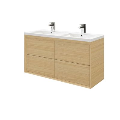 Meuble sous vasque à suspendre GoodHome Avela placage chêne 120 cm + plan vasque Nira