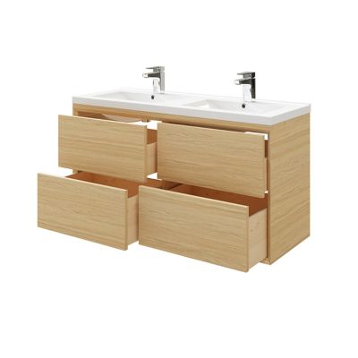 Meuble sous vasque à suspendre GoodHome Avela placage chêne 120 cm + plan vasque Nira