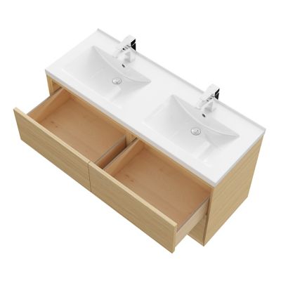Meuble sous vasque à suspendre GoodHome Avela placage chêne 120 cm + plan vasque Nira