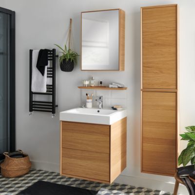 Meuble sous vasque à suspendre GoodHome Avela placage chêne 60 cm + plan vasque Nira