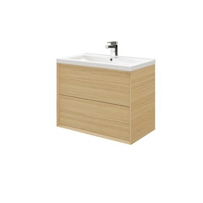 Meuble sous vasque à suspendre GoodHome Avela placage chêne 80 cm + plan vasque Nira