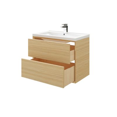 Meuble sous vasque à suspendre GoodHome Avela placage chêne 80 cm + plan vasque Nira