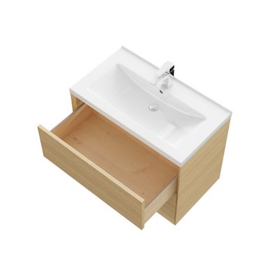 Meuble sous vasque à suspendre GoodHome Avela placage chêne 80 cm + plan vasque Nira