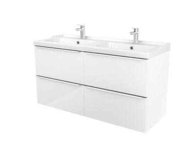 Meuble sous vasque à suspendre GoodHome Imandra blanc 120 cm + plan vasque Lana