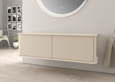 Meuble sous-vasque à suspendre l.141 cm avec plan de toilette, beige coton, Idra