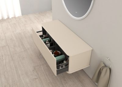 Meuble sous-vasque à suspendre l.141 cm avec plan de toilette, beige coton, Idra