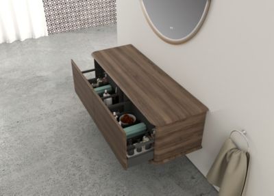 Meuble sous-vasque à suspendre l.141 cm avec plan de toilette, effet noyer, Idra