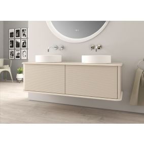 Meuble sous-vasque à suspendre l.141 cm avec plan de toilette et 2 vasques à poser, beige coton, Idra