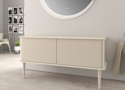 Meuble sous-vasque à suspendre l.141 cm avec plan de toilette et pieds H.29 cm, beige coton, Idra