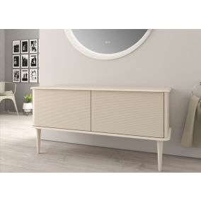 Meuble sous-vasque à suspendre l.141 cm avec plan de toilette et pieds H.29 cm, beige coton, Idra