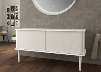 Meuble sous-vasque à suspendre l.141 cm avec plan de toilette et pieds H.29 cm, blanc mat, Idra