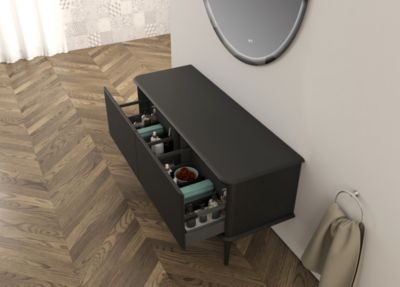 Meuble sous-vasque à suspendre l.141 cm avec plan de toilette, noir mat, Idra