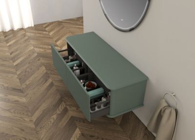 Meuble sous-vasque à suspendre l.141 cm avec plan de toilette, vert mat, Idra