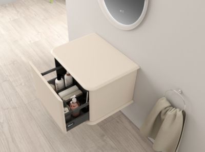 Meuble sous-vasque à suspendre l.61 cm avec plan de toilette, beige coton, Idra