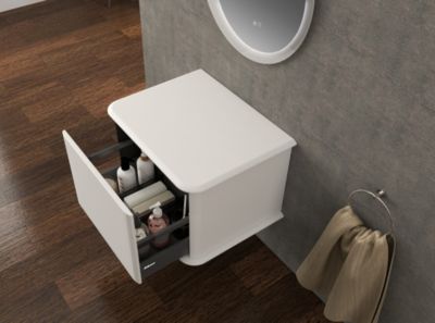 Meuble sous-vasque à suspendre l.61 cm avec plan de toilette, blanc mat, Idra