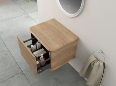 Meuble sous-vasque à suspendre l.61 cm avec plan de toilette, effet chêne tabac, Idra